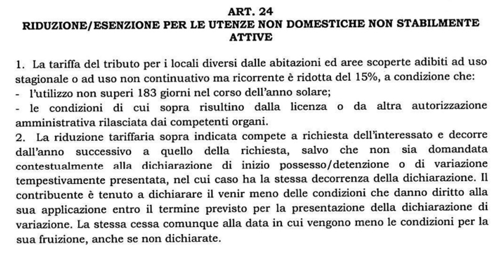 Riduzione Ed Esenzione Per Le Utenze Non Domestiche Non Stabilmente Attive