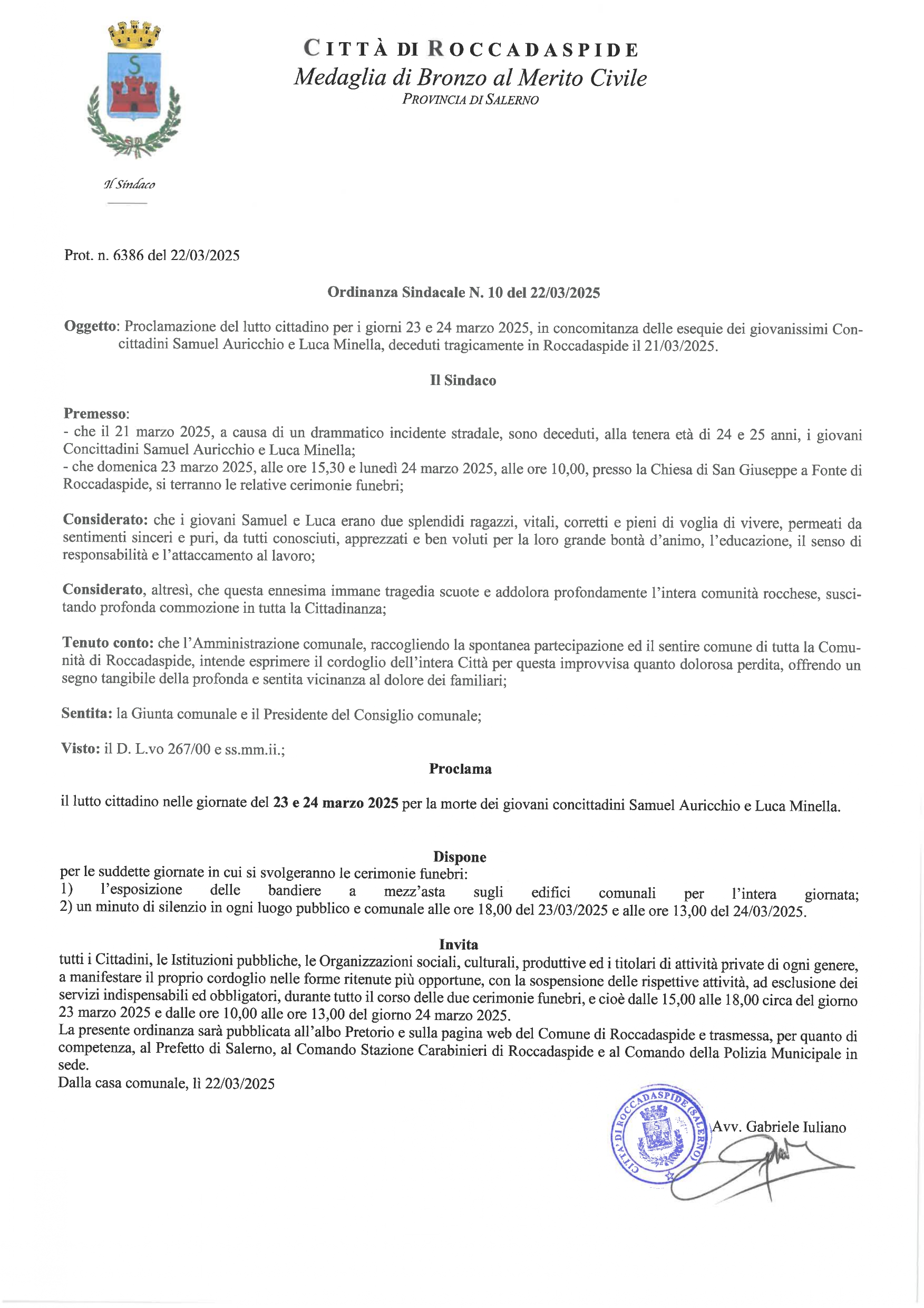 Ordinanza N. 10 Del 2025